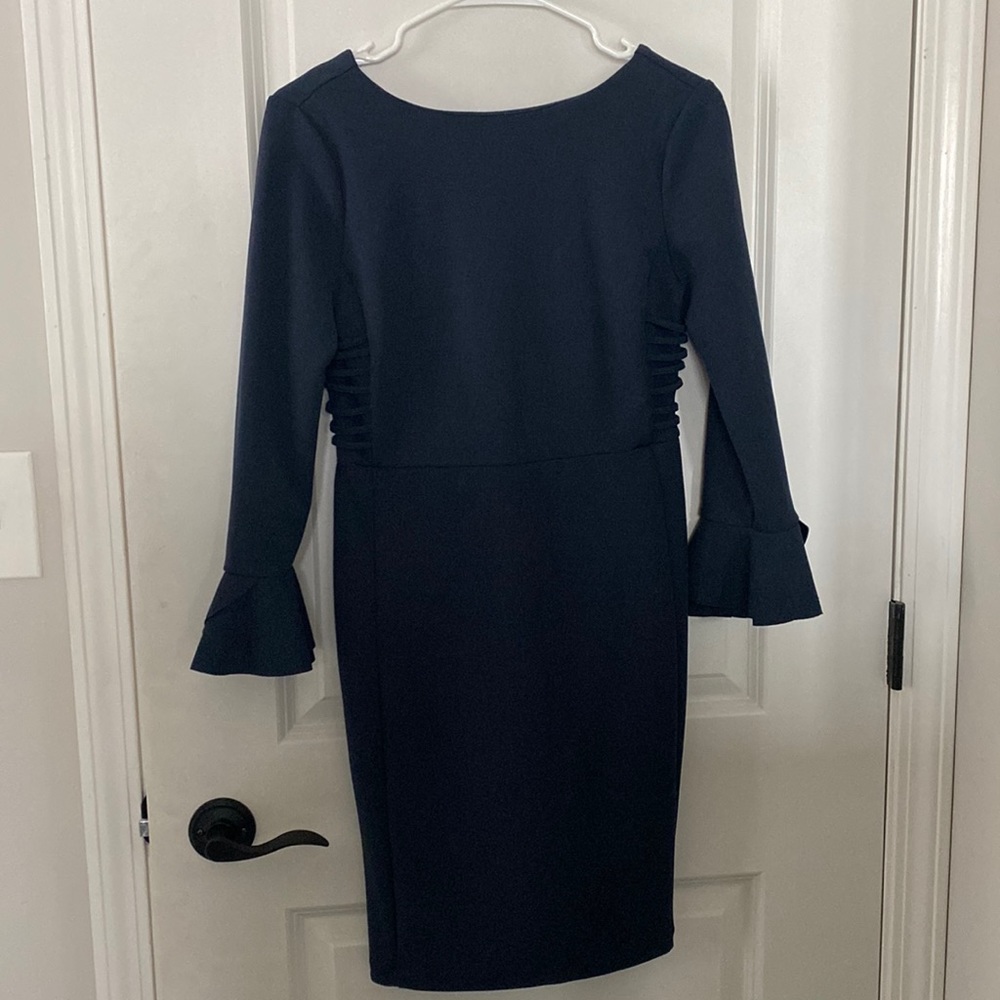 Spense Navy Blue Flutter Sleeve Fitted Dress